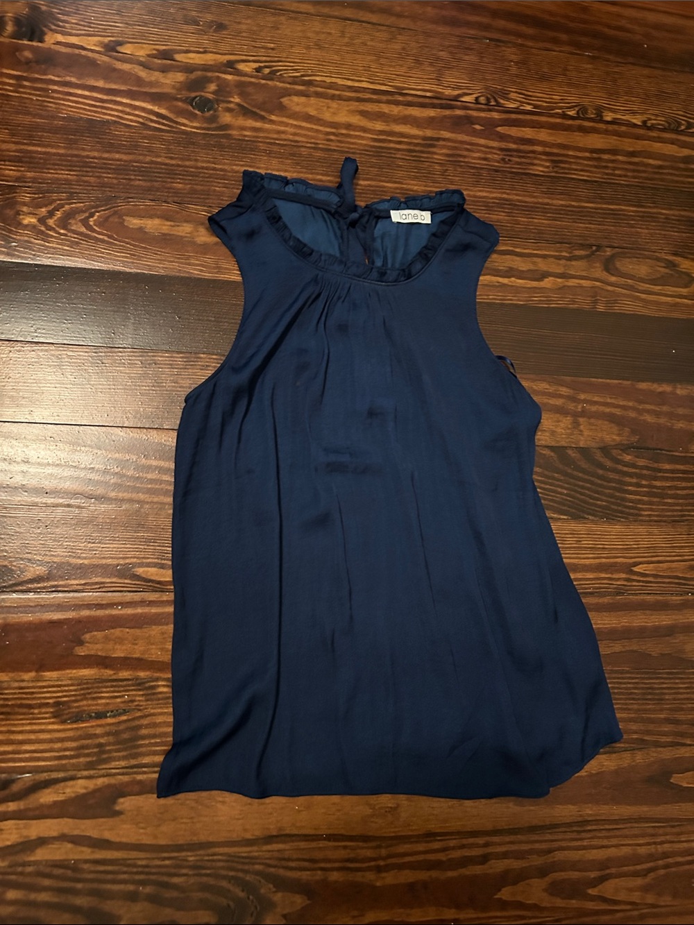 Vince Navy Ruffled Neck Sleeveless Camisole